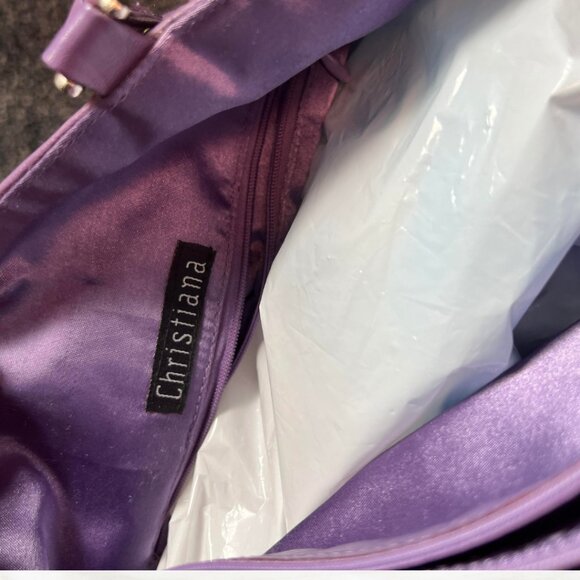 Christiana Beaded Floral Tote | Black Bag with Purple Satin Interior - Picture 5 of 5